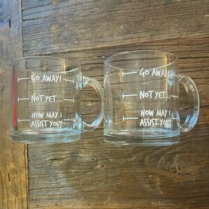 Set of 2 Novelty Clear Glass Coffee Mugs w/ Funny Sayings Tea Office Gift Humor